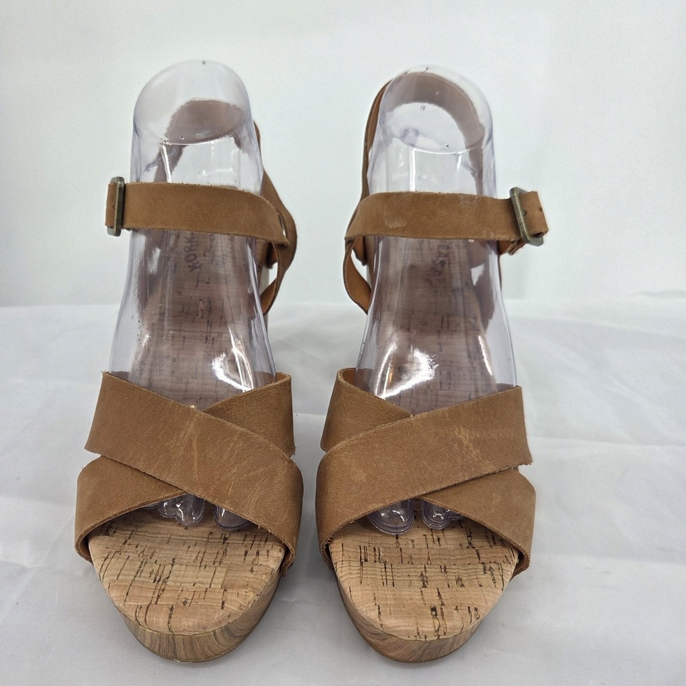 New NWOB Womens Kork-Ease Drew Brown Leather Heeled Strappy Sandals Size 9 M